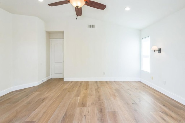 15716 Milne Cir, Moorpark, CA 93021 - spare room with ceiling fan, light wood-style flooring, recessed lighting, and vaulted ceiling