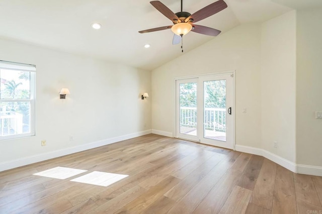 15716 Milne Cir, Moorpark, CA 93021 - empty room with plenty of natural light, light wood-type flooring, ceiling fan, lofted ceiling, and recessed lighting
