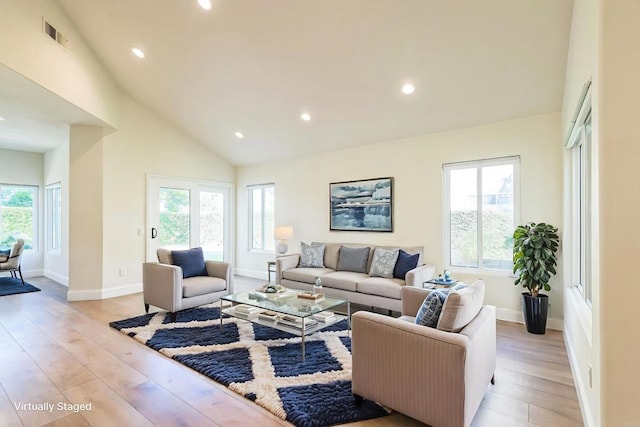 15716 Milne Cir, Moorpark, CA 93021 - living room with light wood-style flooring, plenty of natural light, recessed lighting, and vaulted ceiling