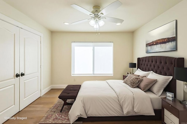 15716 Milne Cir, Moorpark, CA 93021 - bedroom featuring wood finished floors, ceiling fan, and recessed lighting