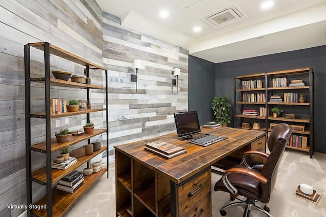15716 Milne Cir, Moorpark, CA 93021 - office area with wood walls and recessed lighting