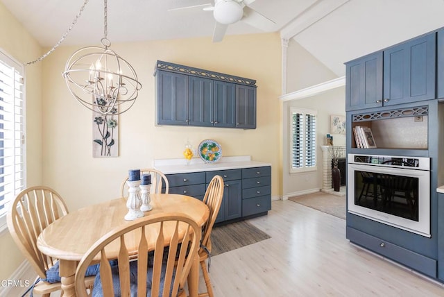 6357 Irena Ave, Camarillo, CA 93012 - dining area with a chandelier, light wood-style floors, and a ceiling fan