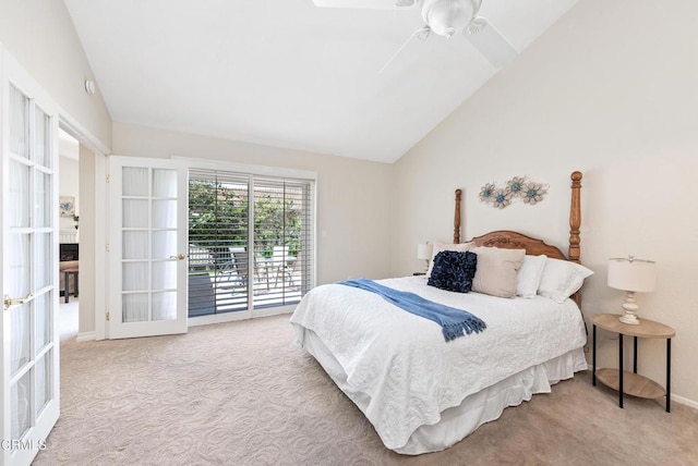 6357 Irena Ave, Camarillo, CA 93012 - carpeted bedroom with lofted ceiling, access to exterior, french doors, and a ceiling fan