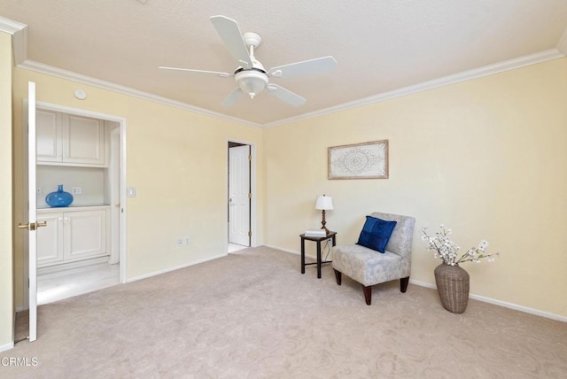 6357 Irena Ave, Camarillo, CA 93012 - living area featuring carpet floors, crown molding, and ceiling fan