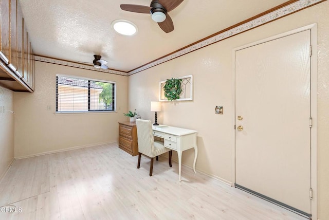 6357 Irena Ave, Camarillo, CA 93012 - office featuring a ceiling fan, light wood-style flooring, and ornamental molding