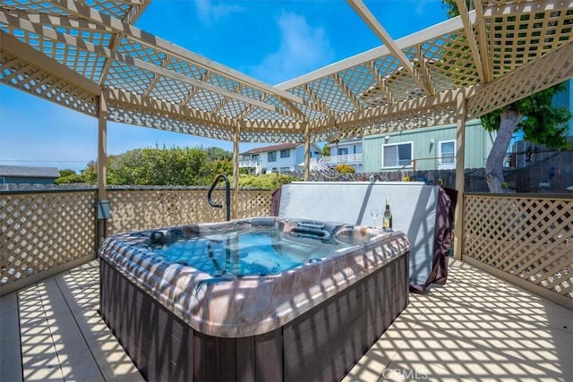 1232 10th St, Los Osos, CA 93402 - wooden deck featuring a hot tub and a pergola