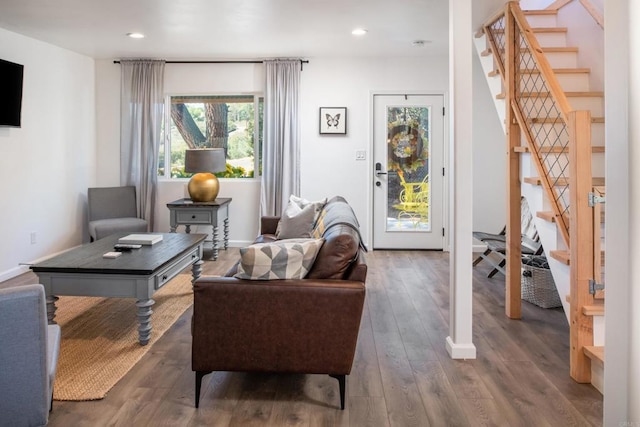 1298 Willowside, Alpine, CA 91901 - living area with stairs, wood finished floors, and recessed lighting