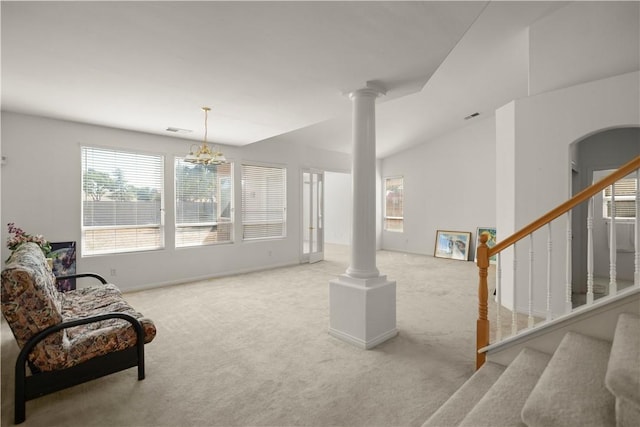 10527 Rose River Falls Ave, Bakersfield, CA 93312 - carpeted living area with ornate columns and stairs