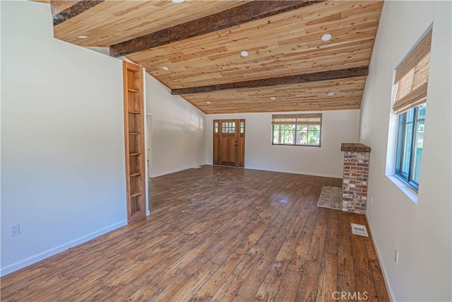 29701 Jackson St, Castaic, CA 91384 - unfurnished living room with hardwood / wood-style flooring and wood ceiling