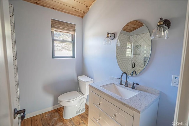 29701 Jackson St, Castaic, CA 91384 - full bathroom with vanity, wood finished floors, a shower, and wood ceiling