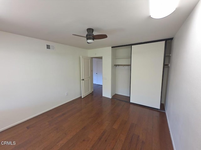 37134 Village 37, Camarillo, CA 93012 - unfurnished bedroom featuring dark wood-style floors, a closet, and a ceiling fan
