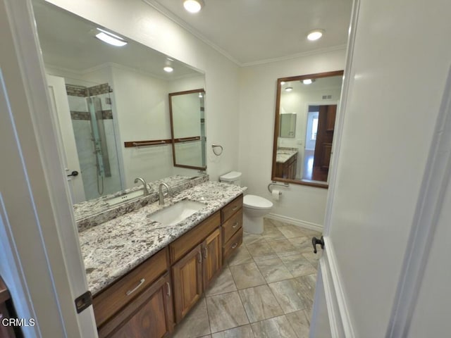 37134 Village 37, Camarillo, CA 93012 - full bathroom with a stall shower, vanity, and crown molding