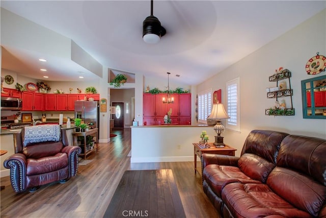 1320 Fairway Dr, Atwater, CA 95301 - living area featuring wood finished floors, a chandelier, and recessed lighting
