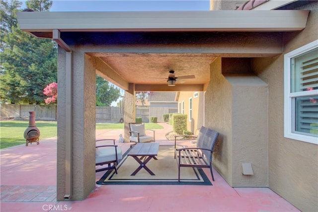 1320 Fairway Dr, Atwater, CA 95301 - fenced backyard featuring a ceiling fan and a patio