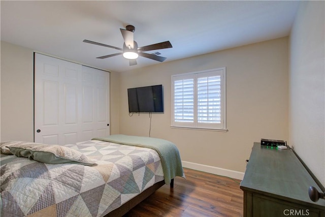 1320 Fairway Dr, Atwater, CA 95301 - bedroom with a closet, dark wood-type flooring, and a ceiling fan