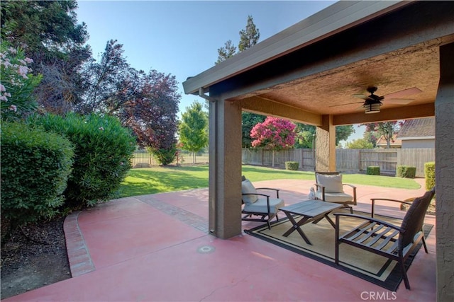 1320 Fairway Dr, Atwater, CA 95301 - fenced backyard with ceiling fan and a patio