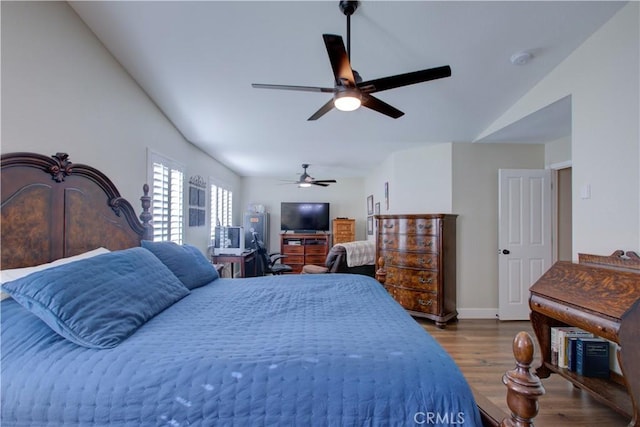 1320 Fairway Dr, Atwater, CA 95301 - bedroom with wood finished floors, ceiling fan, and vaulted ceiling