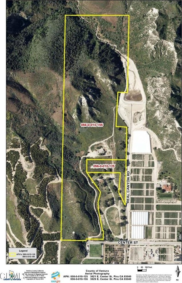 3629 Center St, Piru, CA 93040 - map / location featuring property boundaries highlighted