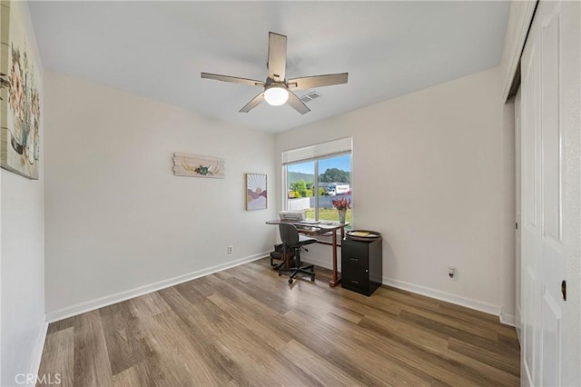 4742 Pauline Pl, Kelseyville, CA 95451 - home office featuring a ceiling fan and wood finished floors