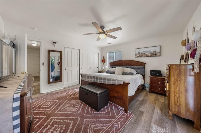 4742 Pauline Pl, Kelseyville, CA 95451 - bedroom featuring dark wood-style flooring, ceiling fan, and a closet
