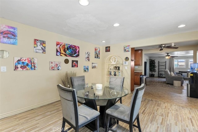 5228 N G St, San Bernardino, CA 92407 - dining room featuring light wood-style flooring, ceiling fan, and recessed lighting
