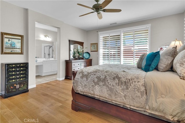 2757 Traditions, Paso Robles, CA 93446 - bedroom featuring light wood-type flooring, ensuite bathroom, and ceiling fan