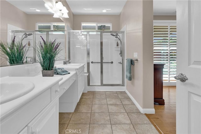 2757 Traditions, Paso Robles, CA 93446 - full bath featuring double vanity, a shower stall, and tile patterned floors