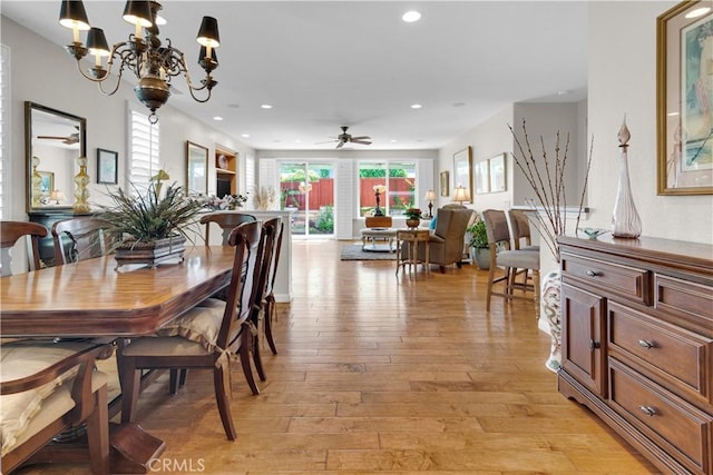 2757 Traditions, Paso Robles, CA 93446 - dining space featuring light wood-style flooring, a chandelier, a ceiling fan, and recessed lighting