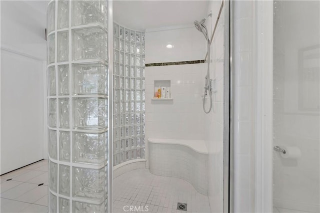 406 Eucalyptus Dr, Redlands, CA 92373 - full bathroom with a tile shower and tile patterned flooring