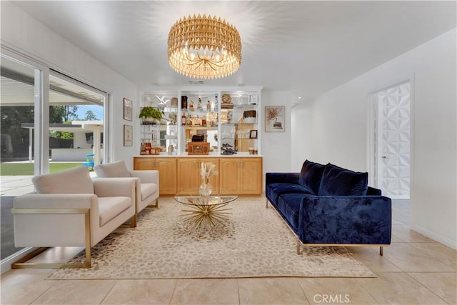 406 Eucalyptus Dr, Redlands, CA 92373 - living area with a chandelier and tile patterned flooring