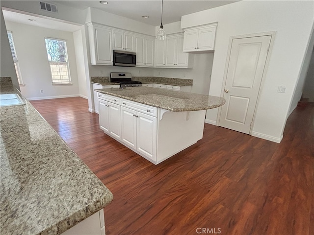 39877 Worthington Pl, Temecula, CA 92591 - kitchen with stainless steel appliances, dark wood-style floors, white cabinetry, and recessed lighting