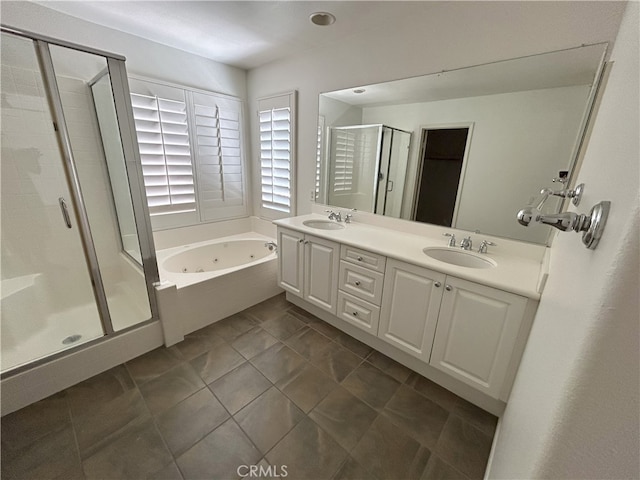 39877 Worthington Pl, Temecula, CA 92591 - full bathroom featuring a stall shower, a whirlpool tub, and double vanity