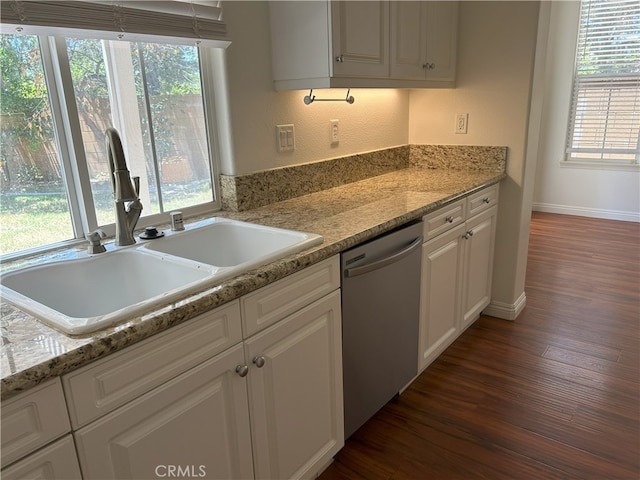 39877 Worthington Pl, Temecula, CA 92591 - kitchen with dishwasher, dark wood-type flooring, and white cabinetry