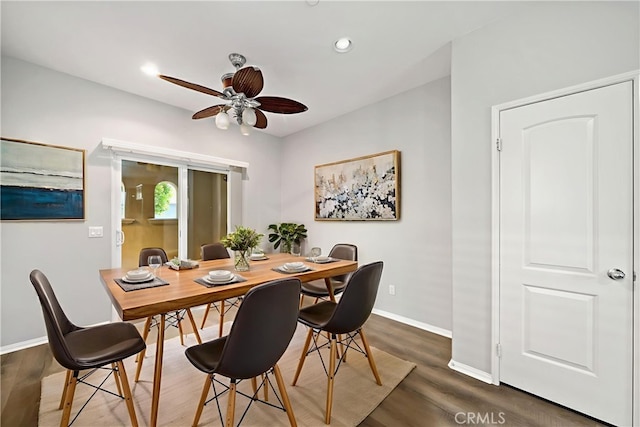37398 Paseo Violeta Unit 75, Murrieta, CA 92563 - dining area featuring a ceiling fan, wood finished floors, and recessed lighting