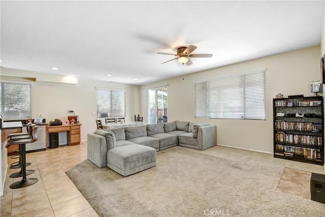 15247 Bandera Way, Victorville, CA 92394 - living area featuring a ceiling fan, light tile patterned floors, and recessed lighting