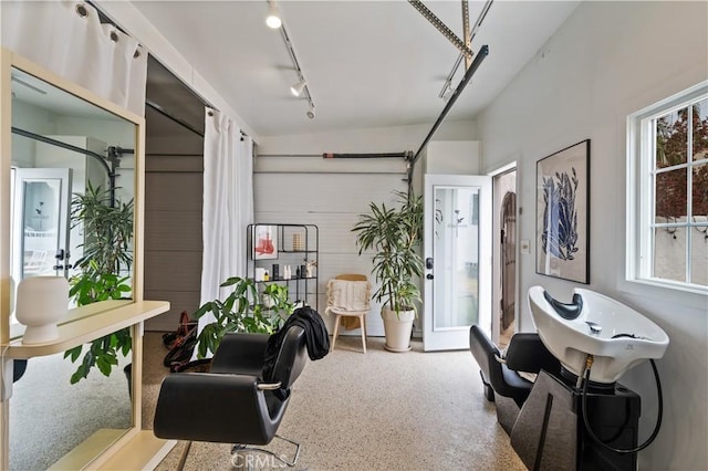 5022 E Broadway, Long Beach, CA 90803 - office space with speckle patterned floor, rail lighting, and plenty of natural light