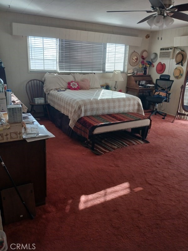 25521 17th St, San Bernardino, CA 92404 - carpeted bedroom featuring a wall mounted air conditioner and a ceiling fan