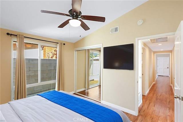1305 W Beverly Dr, Orange, CA 92868 - bedroom featuring lofted ceiling, light wood-style flooring, a closet, and ceiling fan