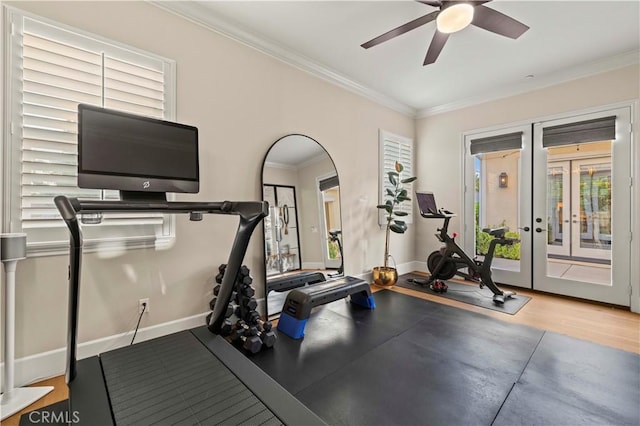 22388 Riverstream Ct, Saugus, CA 91350 - exercise area with plenty of natural light, crown molding, french doors, and ceiling fan
