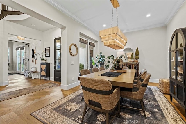 22388 Riverstream Ct, Saugus, CA 91350 - dining space with recessed lighting and crown molding