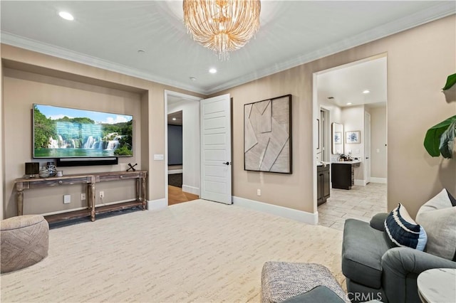 22388 Riverstream Ct, Saugus, CA 91350 - living area featuring a chandelier, recessed lighting, and crown molding
