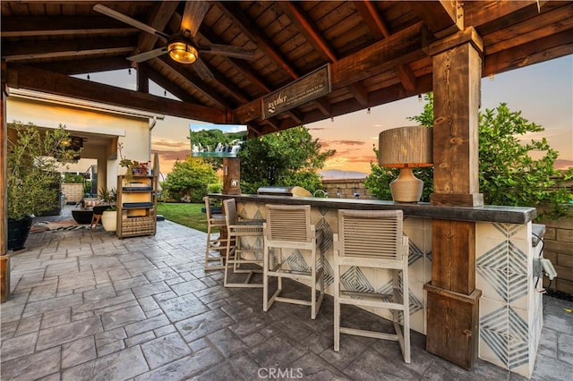 22388 Riverstream Ct, Saugus, CA 91350 - view of patio / terrace with a gazebo, ceiling fan, and grilling area