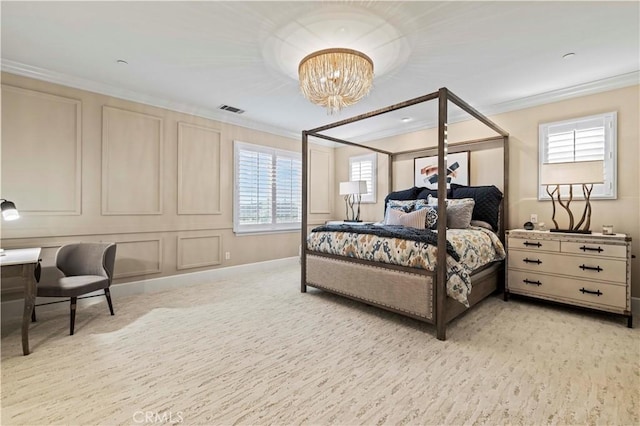 22388 Riverstream Ct, Saugus, CA 91350 - bedroom featuring ornamental molding and a chandelier