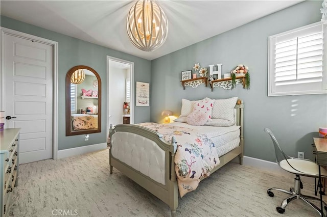 22388 Riverstream Ct, Saugus, CA 91350 - bedroom featuring a chandelier, multiple windows, and carpet floors