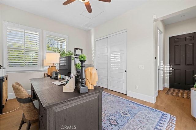 22388 Riverstream Ct, Saugus, CA 91350 - office area with light wood-type flooring and a ceiling fan