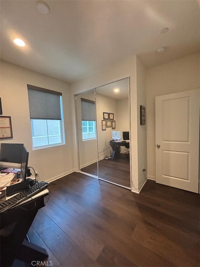 2717 Juniper Berry St, Spring Valley, CA 91977 - bedroom with a desk, dark wood finished floors, a closet, and recessed lighting