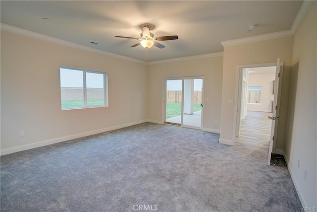 210 Kelly Ct, Atwater, CA 95301 - carpeted spare room featuring ceiling fan, healthy amount of natural light, crown molding, and a smoke detector