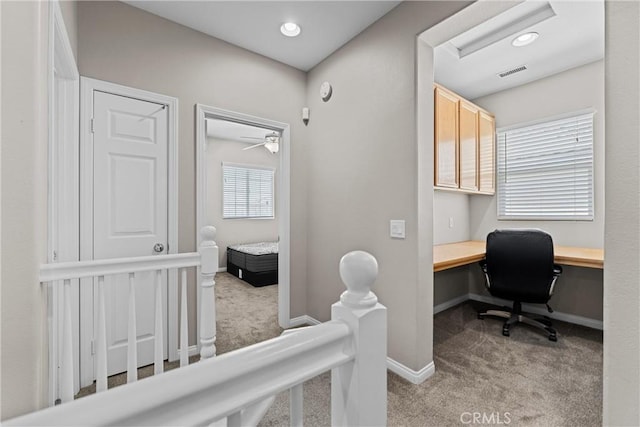 3020 Peaceful Way, Lancaster, CA 93535 - office with light colored carpet, ceiling fan, and recessed lighting