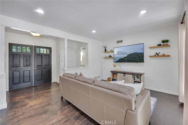 10923 Haskell Ave, Granada Hills, CA 91344 - living room with recessed lighting and dark wood finished floors