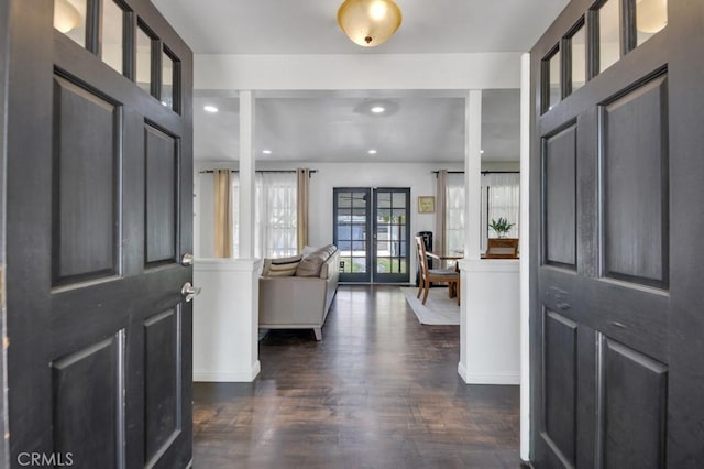 10923 Haskell Ave, Granada Hills, CA 91344 - foyer with dark wood-style floors and recessed lighting